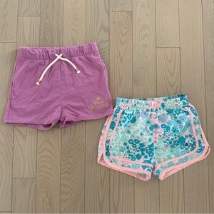 🌻Disney Princess Purple Knit Shorts & Floral Active Champion Shorts both size 6